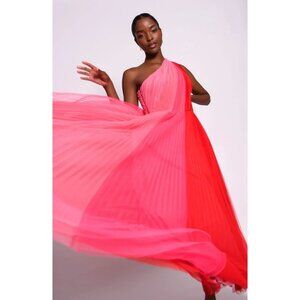 Anthropologie HUTCH Tarina Maxi Gown 2 One Shoulder Dress Pleat Tulle Colorblock